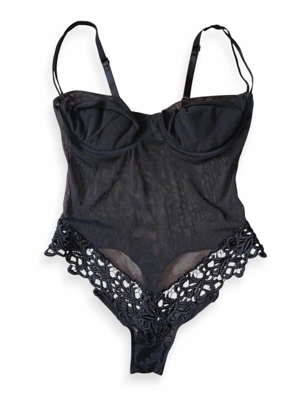 Vintage Victoria’s Secret Black Scalloped Lace Bodysuit Thong